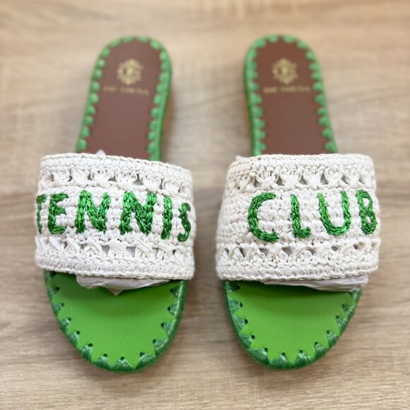 New Free People De Siena Tennis Club Slide Sandals Shoes Flats Woven Raffia 7 - Picture 1 of 14